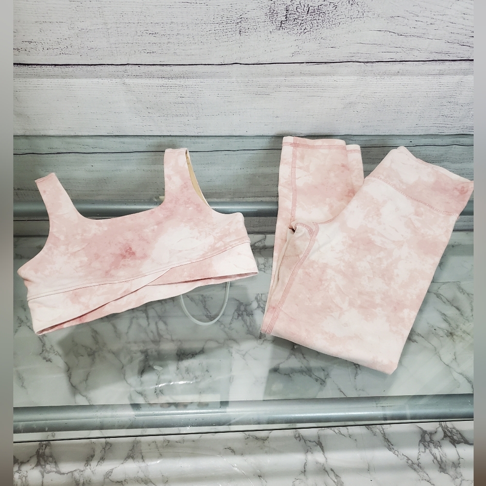Pink Tie-Dye Sports Bra and Leggings Set